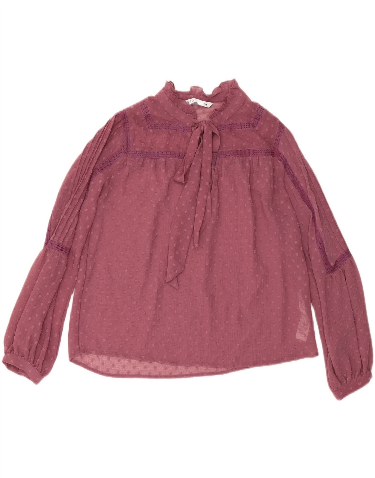 ZARA Womens See Through Front Tie Blouse Top UK 10 Small Pink Spotted BZ07