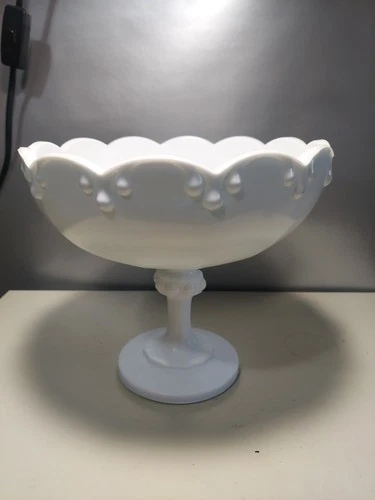 Indiana Glass Milk Glass Teardrop Compote Bowl  Large Vintage Pedestal