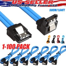 SATA III Cable 6Gbps 90 Degree Right Angle Locking Latch 18 Inches for HDD Lot