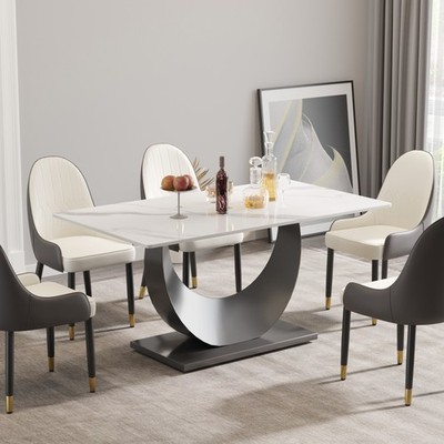 63'' modern artificial stone white crescent-shaped black metal legs-can accommo