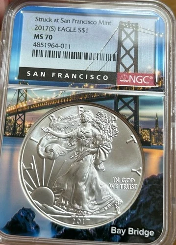 2017-S Silver Eagle NGC MS70 Bay Bridge Holder!