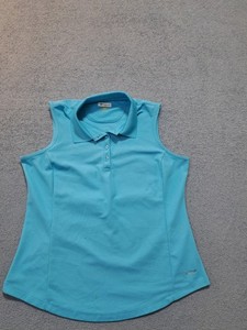 Greg Norman Play Dry Women's Sleeveless Button Golf Polo Tank Size Large Blue