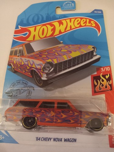 Hot Wheels 64' Chevy Nova Wagon Diecast HW Flames 1:64 3/10 NEW IN Hot Wheels 64' Chevy Nova Wagon Diecast HW Flames 1:64 3/10 NEW IN