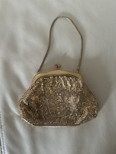 Whiting  Davis Gold Metal Mesh Clutch Evening Bag w/ Snap Closure Chain Handle