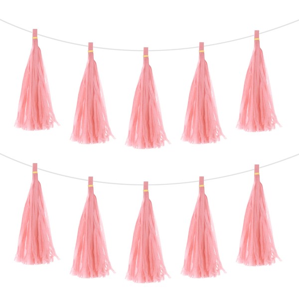 15Stk Hell Rosa Quaste Girlande Banner Mit Seil Seidenpapier Quasten-image