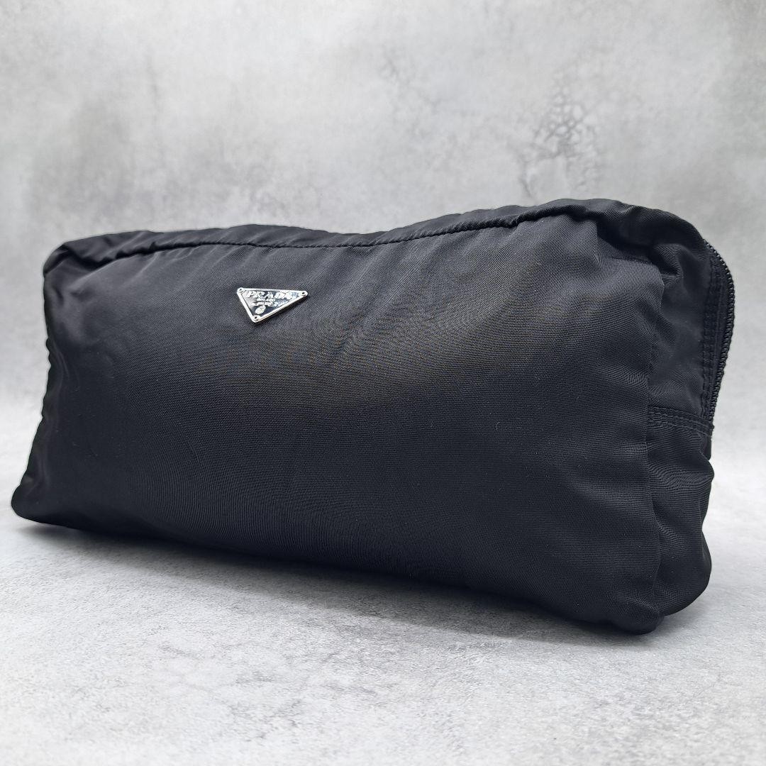 PRADA Pouch Triangular Logo Nylon Black Cosmetic … - image 1
