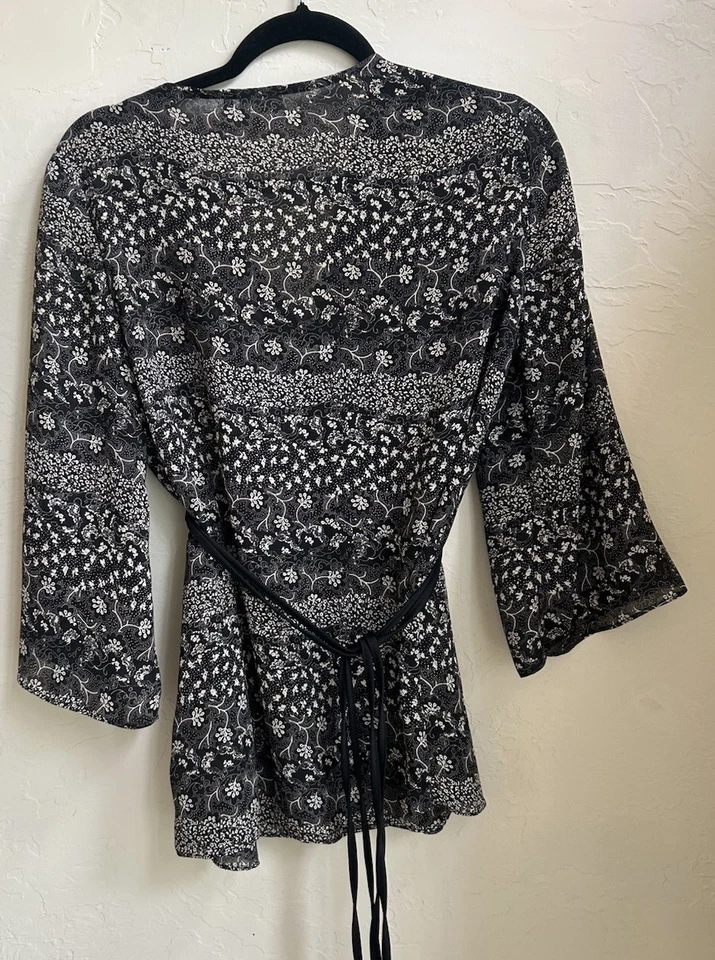 Top Babydoll Nicole Miller Vintage Años 90 Y2K M Fairy Grunge Semi Transparente Kimono  Foto 2 de 4