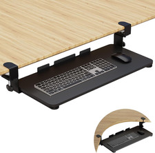 Ergonomic Pull-Out Keyboard Tray with Adjustable C-Clamp for Desks, Black