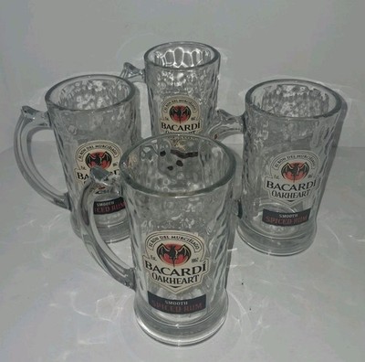 4 Bacardi Oakheart Spiced Rum Mugs - 14oz Heavy Clear Glass Steins - Set Of 4