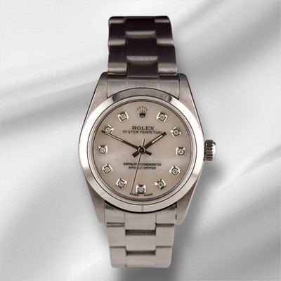 Rolex Oyster Perpetual 31mm Stainless Steel White Mop Dial Watch 77080