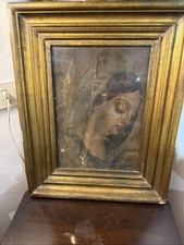 Dipinto Antico Olio Su Tela  Madonna