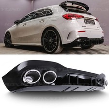 CHROME QUAD TIP EXHAUST BLACK REAR DIFFUSER FOR MERCEDES A CLASS HATCH W177 18+
