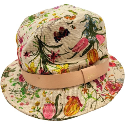 Authentic GUCCI Floral Bucket Hat Size:M Beige Cotton #36638302