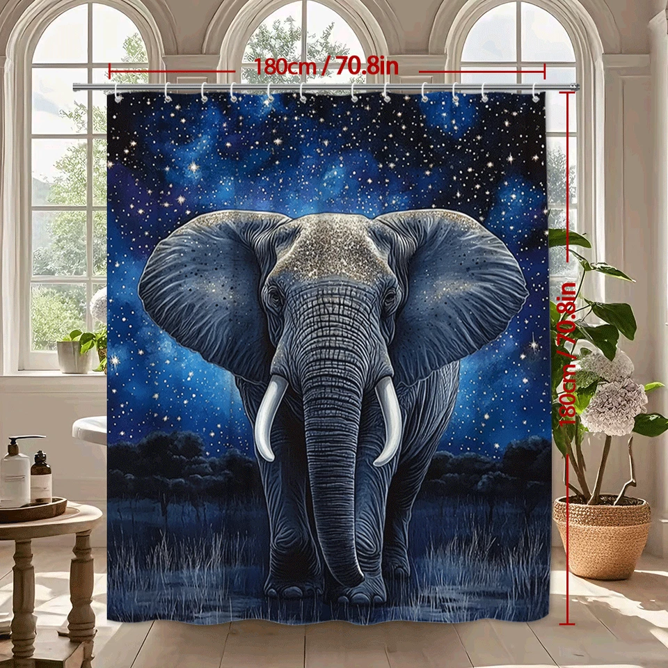 Noche estrellada elefante cortina de ducha safari animal galaxia decoración para baño Foto 3 de 4