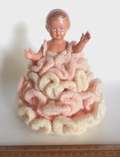 Vintage Signed Schildkrot 19 Jointed Celluloid Doll With Crocheted Dress 8"