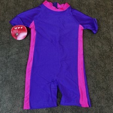 Girls One-piece Swimsuit Short Sleeves Swimwear Purple Pink 3 years
