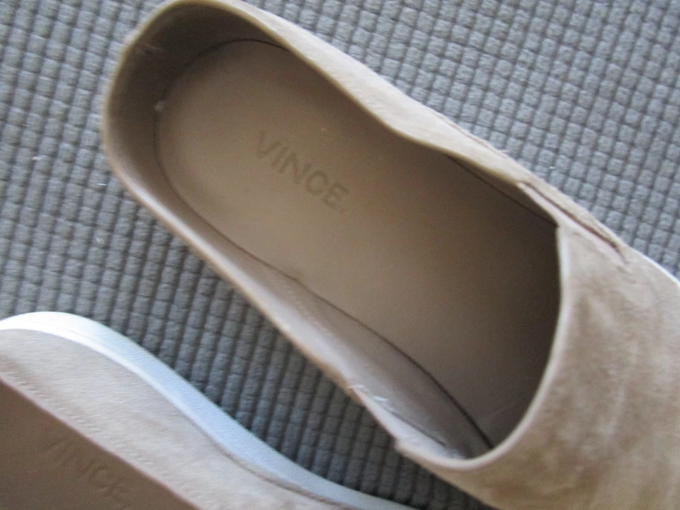 VINCE Mujer Tostado Gamuza Cuero Sin Cordones Zapatillas Mula Talla US 9M Foto 2 de 4