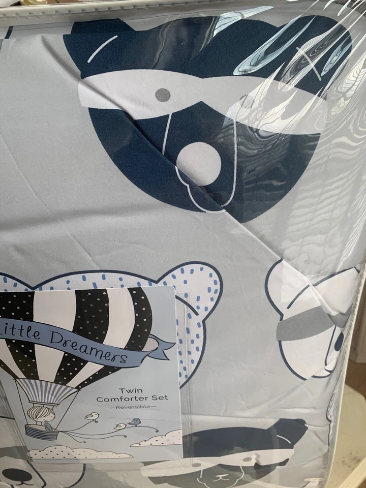 Комплект постельного белья Little Dreamers Twin Bears в горошек серый синий двусторонний НОВЫЙ - Изображение 3 из 4