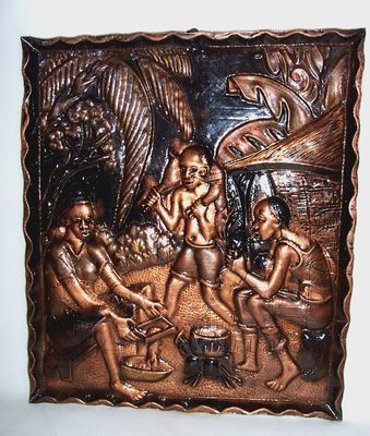 Vintage AFRICAN Congo Zambia Hand Hammered Copper Repousse
