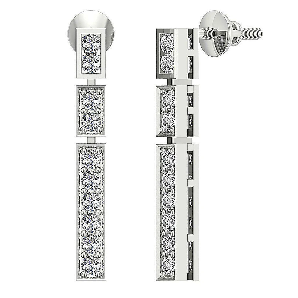 Pendientes de araña colgantes I1 G 0,55 quilates diamantes redondos oro amarillo de 14 quilates 0,92 pulgadas Foto 3 de 4