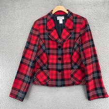 Pendleton Blazer Womens 6 Red Plaid Wool Button Up Pockets Office Career VTG