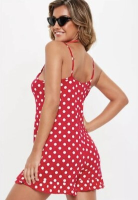 BNWT Missguided Playsuit Size 6 Red Polka Dot Spot Cami Frill Hem Strappy  Summer | eBay UK