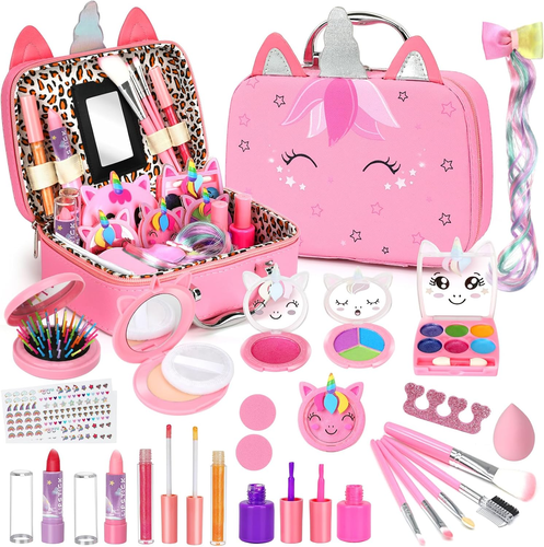 Kids Washable Makeup Girls Toys - Real Makeup Kit Kid Make up Set for Toddlers C