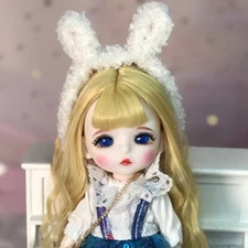 16cm 1/8 BJD Doll Cute Girl Makeup Full Set Dress Shoes Curly Wigs Changeable