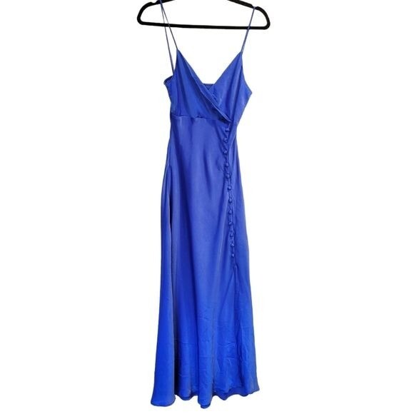 Zara | Satin Lingerie Style Camisole Button Midi Dress Royal