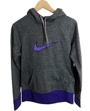 Nike Therma Fit Women's Hoodie Sweatshirt - gray / purple - Size Medium