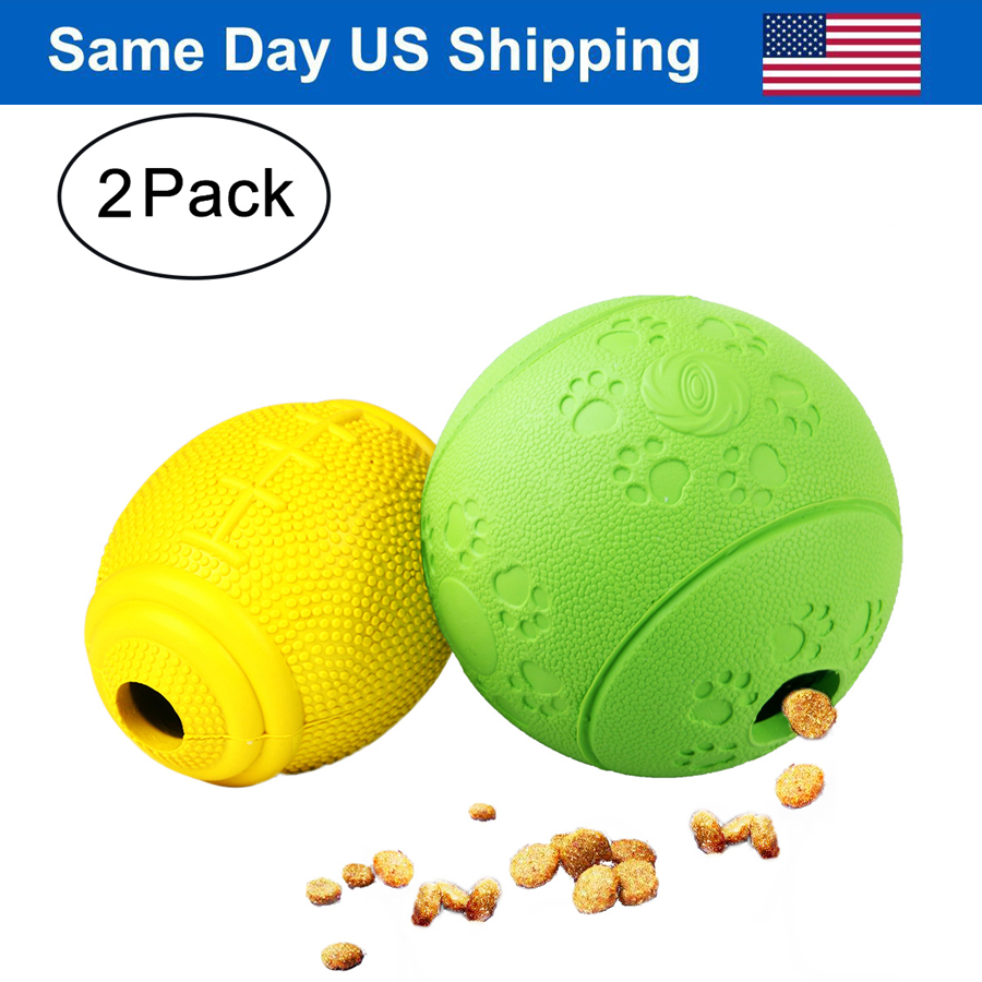 2pcs Rubber Pet Dog Interactive Food Dispenser Feeder IQ Puzzle Treat Ball  Toys