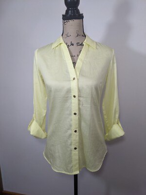 NWT The Limited Shirt Womens Top Yellow Collared Buttons  V Neck Roll Tab XS