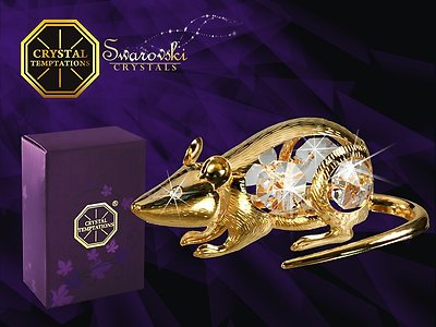 G 3813 Ratte Gold Rat Swarovski Steine Kristall 24 Karat Crystal 8,5 cm