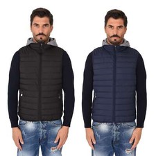 Smanicato Uomo con Cappuccio in Felpa Removibile Piumino Senza Maniche Slim Fit 