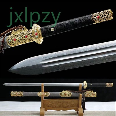 Chinese Tang Dynasty Double Edged Sword Folded Damascus Steel Blade Tai Chi Jian
