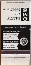 Quality Mill Supply Company Inc Indianapolis IN Indiana Vintage Matchbook Cover