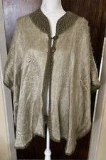 Women s Faux Fur Cape Tan With Olive Green Trim One Size Estimate 2X Soft Shawl