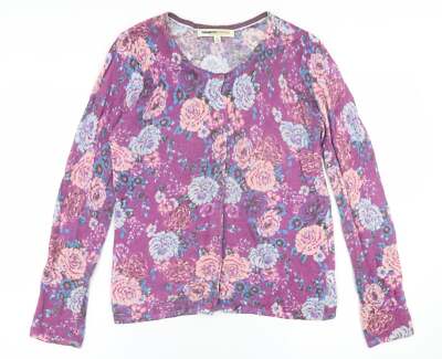 Clements Ribeiro Damen-Cardigan lila Rundhalsausschnitt Blumenmuster Viskose Größe 12