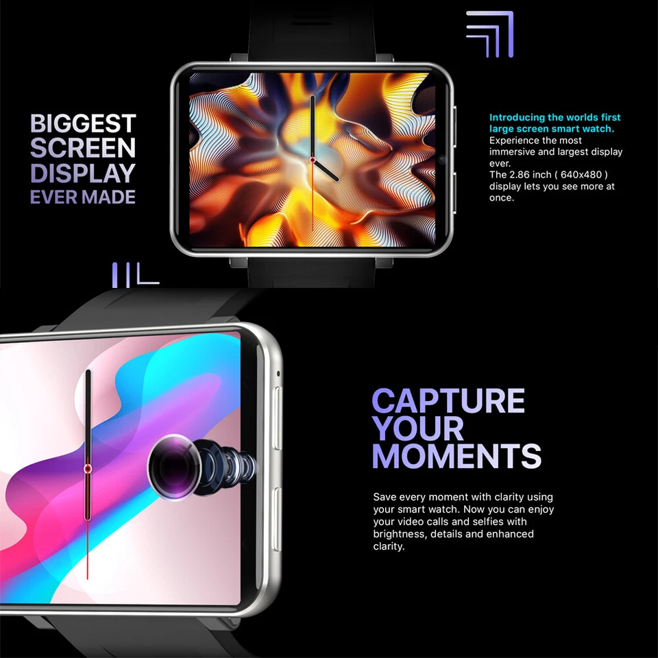 Men Smart Watch 4G Large Touch Screen Phone 5MP Camera Smartwatch for Women Men - Image 2 of 4