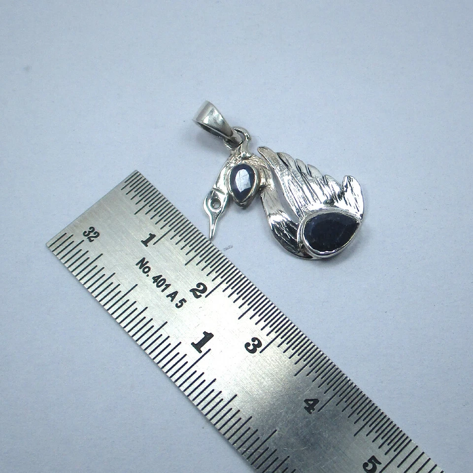 Colgante nuevo con piedras preciosas de zafiro simulado color azul en forma de 2 peras, plata pura 925 Foto 4 de 4