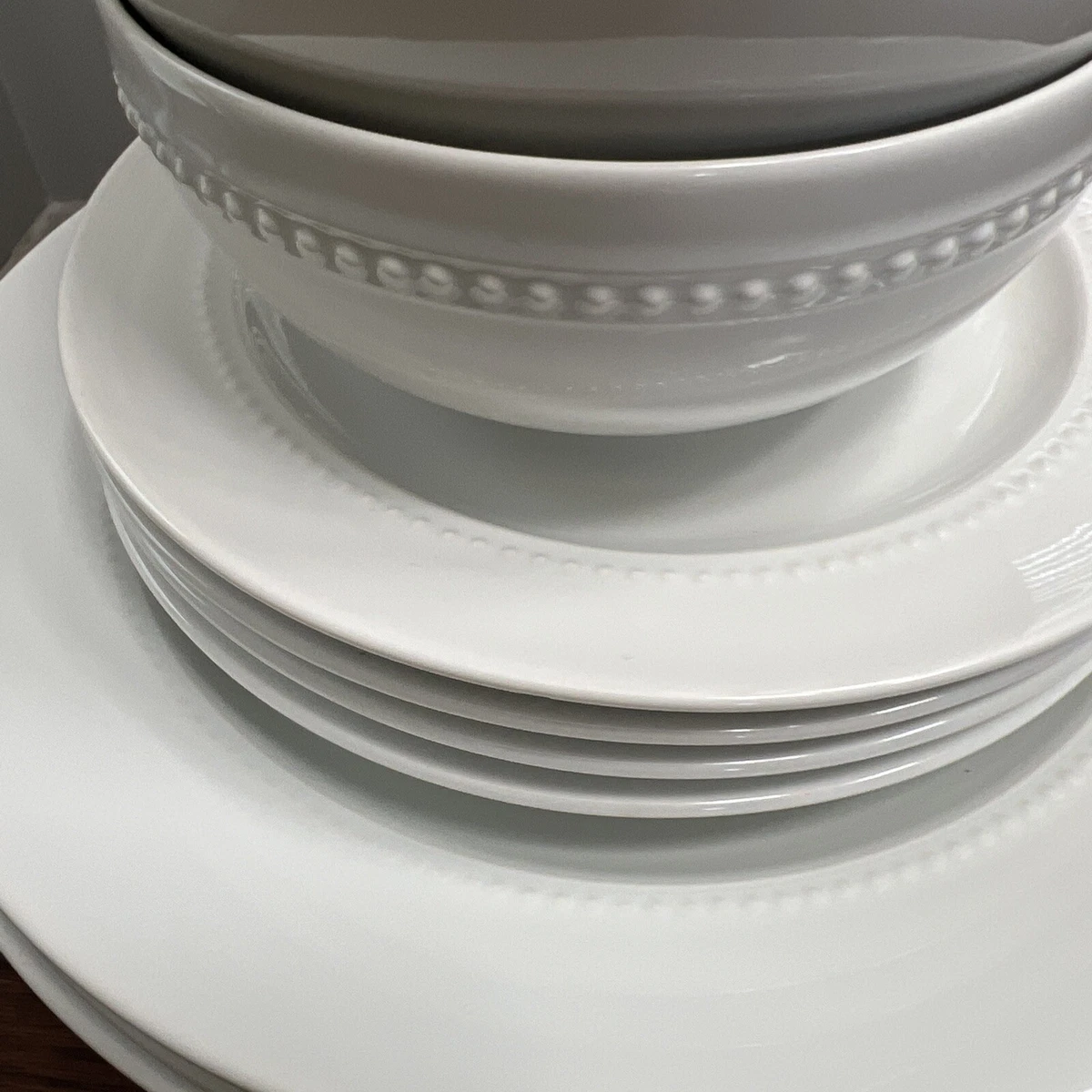 White beaded clearance dinnerware