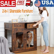 Large Dog Crate Dog Kennel Furniture Wooden End Table with 3 Door  Soft Cushion