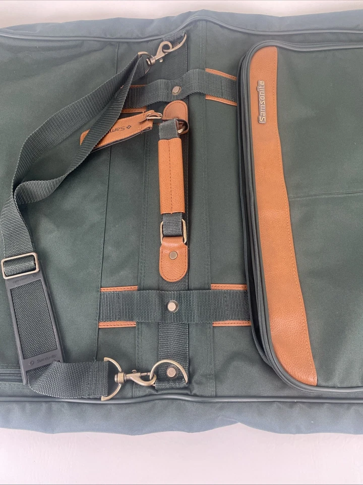 Vintage 1994 Samsonite Evergreen Hanging Garment Bag Green Brown Leather Luggage - Image 4 of 4