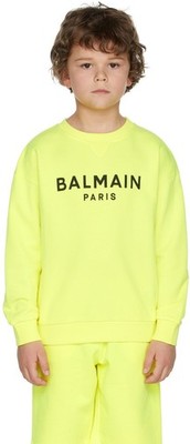 $285 BALMAIN Paris Kid's Logo Sweatshirt - Yellow / Neon Green / Black - 6A / 6Y