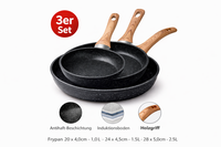 3Er Pfannenset Induktion Bratpfannen Antihaftbeschichtung Holzgriff 20 24 28 Cm