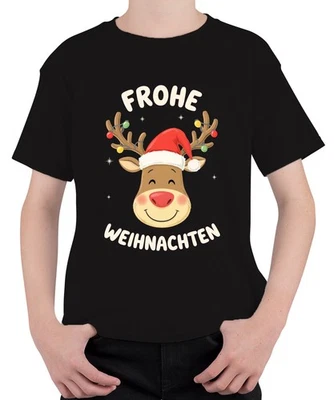 PRINTERA Frohe Weihnachten Rentier Weihnachtsmütze Cartoon Kinder Lustig Unisex Kinder T-