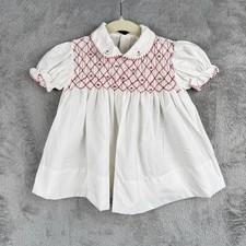 Vintage Smocked Dress Size 24 Months Red Roses Embroidered Peter Pan Collar 80s
