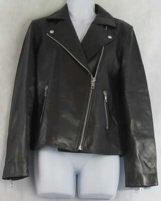 On 34th Women's 100% Leather Moto Jacket, Black, XS