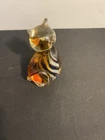 Murano Style Glass Cat Paperweight Amber Tones