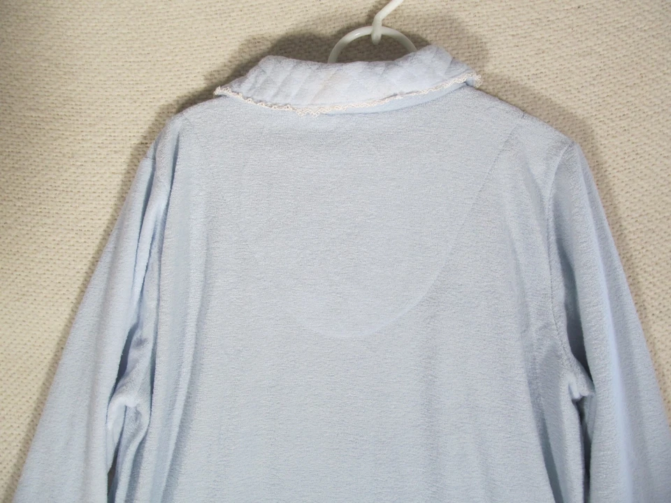 Bobbie Brooks Women Large Robe House Coat Light Blue Y2K Full Zip Pleated Vtg - Image 3 of 4